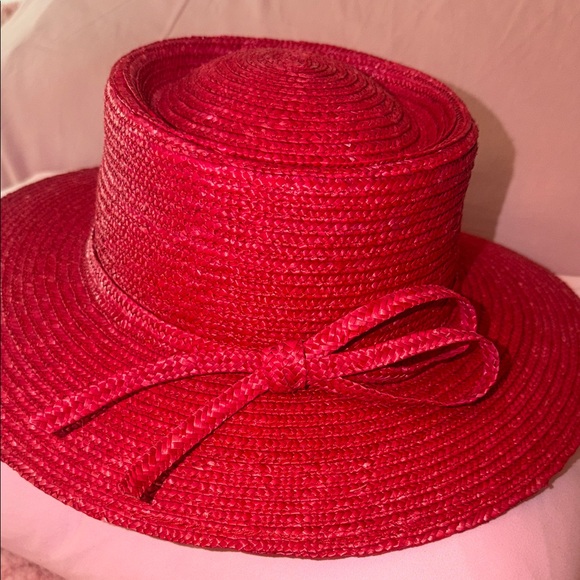 BETMAR Wine Red Braided Straw Hat with Bow Trim - Picture 2 of 9